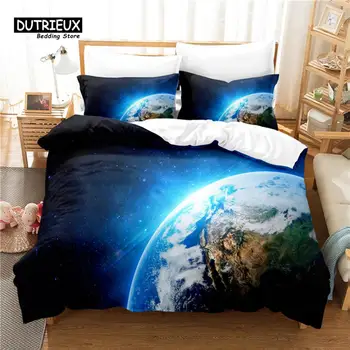 3vnt antklodžių užvalkalų komplektas, 3D Cosmic Planets patalynės komplektas, minkštas patogus kvėpuojantis antklodės užvalkalas, miegamojo svečių kambario dekoravimui