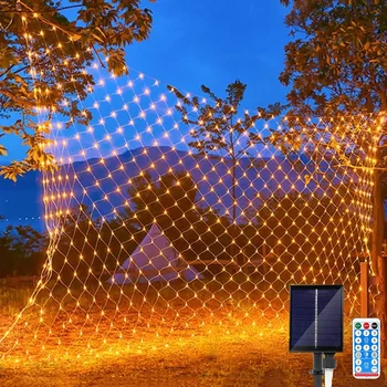 3X2M 6X4M Saulės tinklas Tinkliniai styginiai žibintai lauke Saulės medis apvyniotas Šviesa Neperšlampamas sodas Saulės kabantys langai Užuolaidų žibintai
