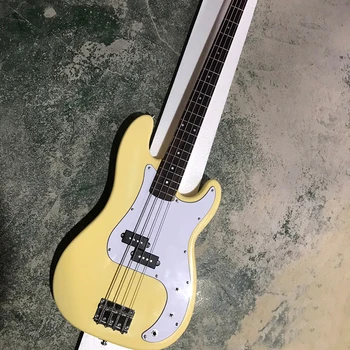 4 stygų geltona elektrinė bosinė gitara su rosewood fretboard pritaikoma