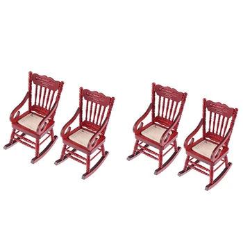 4 vnt 1:12 Žaisliniai miniatiūriniai baldai Medinės supamosios kėdės Žaisliniai aksesuarai lėlių namų dekoravimui, Raudona