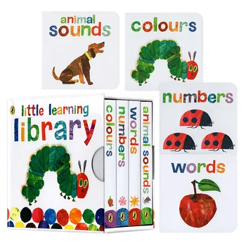 4books/set The Very Hungry Caterpillar Eric Carle,žodžių skaičiai spalvos,Vaikų 3-6 metų anglų paveikslėlių knygos 9780141385112