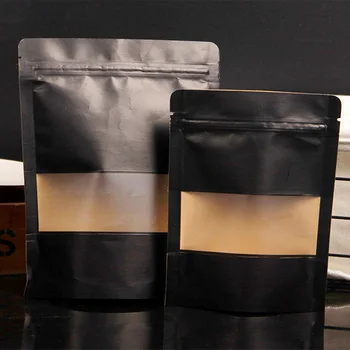 50Pcs/lot Juodas Kraft popierius Matinio lango krepšys atsistoti Užkandis Sausainių arbata Kavos pakavimo krepšys X-mas popierinis dovanų maišelis