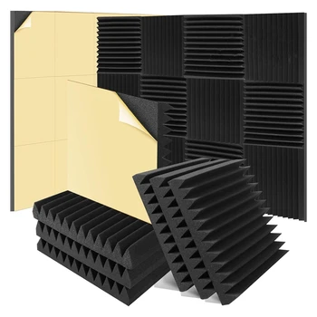 6 Pack akustinė plokštė 2 x 12 x 12 colių lipnios didelio tankio pleištinio akustinio putplasčio garsui nepralaidžios sieninės plokštės