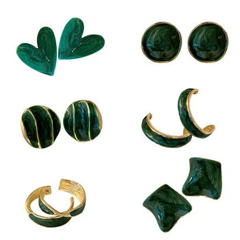 6 Stiliai Madingi auskarai Geometrinio modeliavimo auskarai Temperamentas Žali auskarai Valentino diena Gimimo