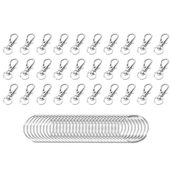 60 vnt. Raktų žiedo spaustuko kabliukai Susukamos spynos Diržo užsegimo kabliukai su padalintais raktų žiedais (sidabriniai)
