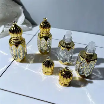 6ml Prabangaus stiliaus auksiniai daugkartinio užpildymo kvepalų buteliukai Stiklinis ritininis eterinio aliejaus buteliukas Tuščias kosmetikos mėginio bandymo indas