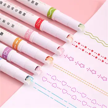 6Pcs Curve Pen Mielas raštas Rašymas sklandžiai Ryškių spalvų volelio dizainas Mark Roller Tip Curve Highlighter Liner Biuro reikmenys