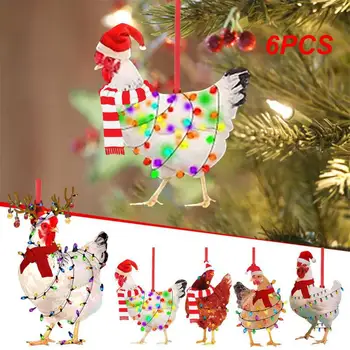6PCS Kalėdinis šalikas Vištienos pakabukas Šventinis papuošimas Lašas Ornamentas Kalėdų senelis Kalėdų eglutės dekoracijos Naujieji 2023 metai