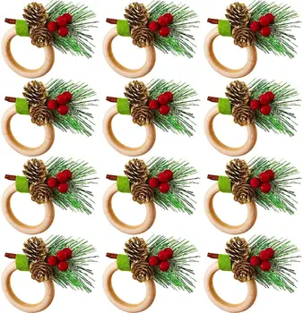 6vnt Kalėdiniai mediniai servetėlių žiedai Kankorėžiai Servetėlių laikiklis Rankdarbiai Kalėdinės stalo dekoracijos Rankšluosčių sagtys Navidad vakarėlio dekoravimas