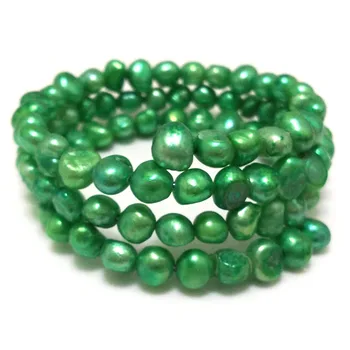 7,5-8 colių 7-8mm žalia natūralaus barokinio perlo atminties vielos apyrankė