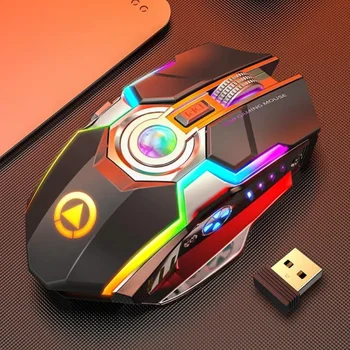 A5 belaidė žaidimų pelė 2.4G USB 7Buttons 1600DPI RGB įkraunamas žaidėjas Silent Mouse Gamer Nutildyti peles PC nešiojamam kompiuteriui