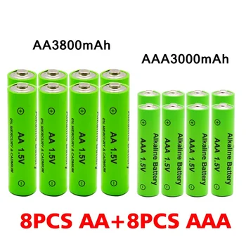 AA + AAA įkraunamas AA 1.5V 3800mAh/1.5V AAA 3000mah Šarminės baterijos žibintuvėlis žaislai žiūrėti MP3 grotuvas pakeičia Ni-Mh bateriją