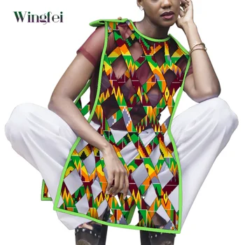 Afrikos drabužiai moterims Ankara Print Hollow Out Skara Mada Afrikos ponia Top Afrikos moterų aprangos ornamentas Wy3786