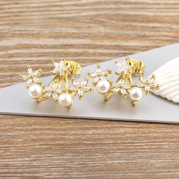 AIBEF Žvaigždžių gėlių krištolas Šviečiantis perlas Varis CZ auskarai Estetiniai papuošalai Aksesuarai Moterų vakarėlis Jubiliejus Gimtadienio dovana