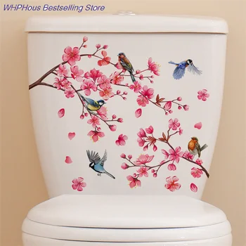 Akvarelė Rožiniai augalų lapai Sienos lipdukas Vonios tualeto lipdukas WC lipni freska Graži gėlė Namų dekoravimas Lipdukai