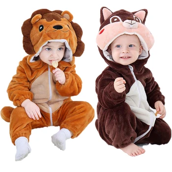 Animacinis filmas Animal Baby Rompers Kids Autumn Winter Warm Flanel Body-Suit Infant Clothing naujagimis Minkštas mielas vientisas pliušinis kombinezonas