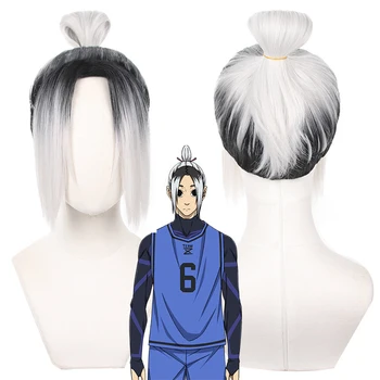 Anime Blue Lock Cosplay Wig GAGAMARU Juodai balti plaukai su Bun Team Z Nr.6 Bastard Munchen vartininkas Futbolininkas Perukas