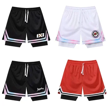 Anti-light Fake Two Sports Shorts for Mens American Street Basketball Pants Summer Trainingout Short Pants