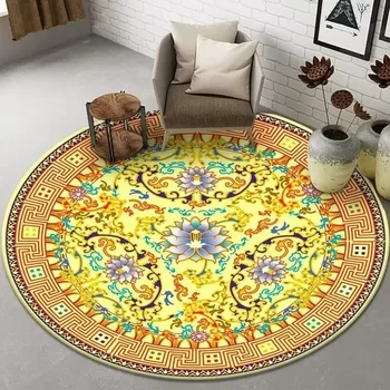 Apvalus kilimas Retro etninio stiliaus kilimas, namų svetainė Miegamojo grindų kilimėlis Žaidimas Neslidus fotografijos rekvizitas Dekoras