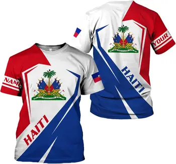 Asmeninis vardas Haičio vėliavos ženklelis 3D spausdinti marškinėliai Vyrų moterų laisvalaikio trumpomis rankovėmis Harajuku oversized viršūnės