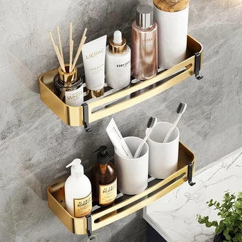 Auksinės kabančios vonios lentynos Organizatorius Šampūno laikiklis be nagų Laikymo lentyna Sieninis tualeto krepšys Laikiklis Laikymo lentyna