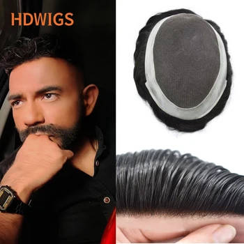 Australia Man Toupee Patvarūs šveicariški nėriniai & PU bazė Žmogaus plaukų perukai Kvėpuojantys vyrai Kapiliarinis protezas Natūralūs plaukų sistemos vienetai