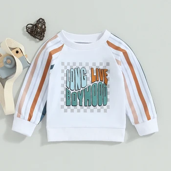 Baby Boys džemperis Mielas ilgomis rankovėmis Įgulos kaklo juostelės Laiškai Spausdinti Kūdikių gobtuvo rudens drabužiai Kawaii