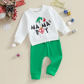 Baby Girl Boy Kalėdinė apranga Mama's Boy Xmas Džemperių kelnių komplektas Naujagimio rudens žieminės aprangos drabužiai