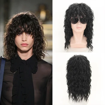 Belle Show Punk Fluffy Long Curly Wig With Bangs 18 Inch Long Curly Hair Cosplay Wig Men Women High Temperature Fiber Perukas