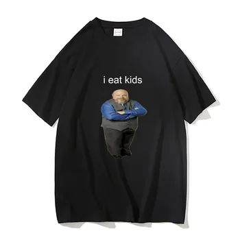 Bertram Eats Kids Funny Brand Vyrai Moteriški marškinėliai I Eat Kids Tees Man Pure Cotton Tops Trumpomis rankovėmis Nauji juodi laisvi marškinėliai