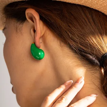 Big Teardrop Ausų papuošalai Populiarūs lengvi žalios ausies pakabukai Nerūdijantis plienas Perdėti auskarai Moterys