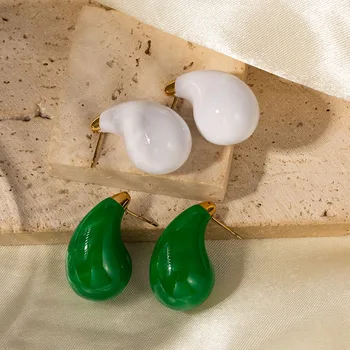 Big Teardrop Ausų papuošalų pareiškimas Nerūdijančio plieno žalios ausies pakabukas Lengvas perdėtas auskarai Merginos