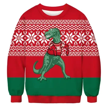 Bjaurus dinozauras 3D Spausdintas kalėdinis megztinis Vyrų ir moterų viršūnės Kalėdinis megztinis su gobtuvu Rudens kalėdinis megztinis