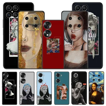 Black Matte Phone Case For Honor X7 70 Lite 90 50 20 X6 X8 X8A X9A 8X Magic5 4 Pro Mona lisa David Medusa Art Soft Cover