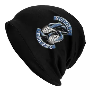Black Metal Rock Skullies Beanies Hat Suicidalinės tendencijos Ruduo Žiema Vyrai Moterys Lauko kepurės Šiltos dvejopo naudojimo variklio dangčio kepurės