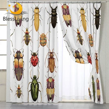 BlessLiving vabzdžių užuolaida svetainei spalvingi hipsterių vabalai miegamojo užuolaidos Akvarelė Langų gydymas Užuolaidos 1 vnt