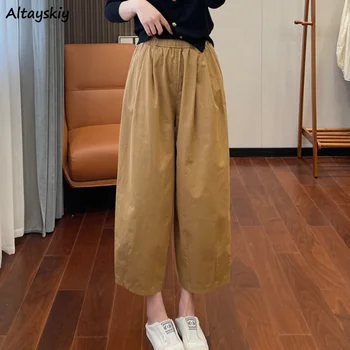 Bloomers Pants Women Summer Casual Loose Japanese Style Fashion Thin Simple Office Ladies Elastic Waist Ins Ankle-length Chic