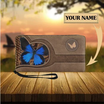 Blue Butterfly Ladies Piniginė Riešinės Piniginės moterims Odinės merginos Kelionės Grynųjų pinigų laikiklis Plonas nešiojamas kortelių laikiklis Daugiafunkcis