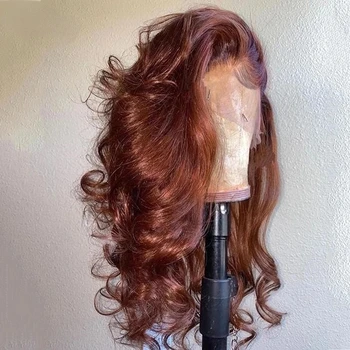 Body Wave Brown Nėrinių priekinis perukas Skaidrūs sintetiniai nėrinių priekiniai perukai juodaodėms moterims