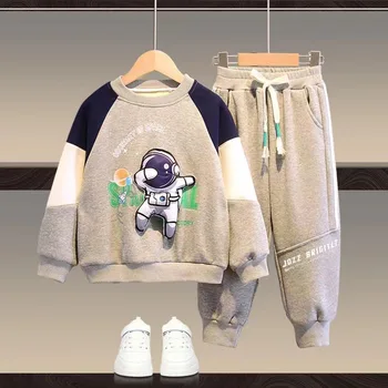 Boys Cotton Contrast Spaceman treniruotės džemperis+Sutraukiamas megztinis Mokyklos vaikai Sportinis kostiumas Vaikas 2PCS Apranga Jogger Komplektas 3-14Yrs