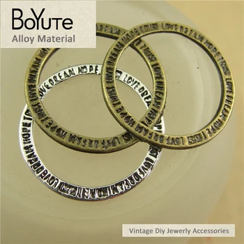 BoYuTe (100 vnt./partija) 20MM Antikvarinis bronzinis sidabru dengtas apskritimas Word Plate Carve Charms pakabukai 