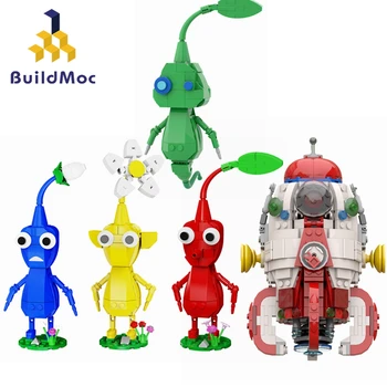 Buildmoc Pikmineds City S.S. Delfinų laivas Raketa Elfų figūrėlės MOC rinkinys Statybinių blokų rinkiniai Žaislai vaikams Dovanos Žaislų kaladėlė