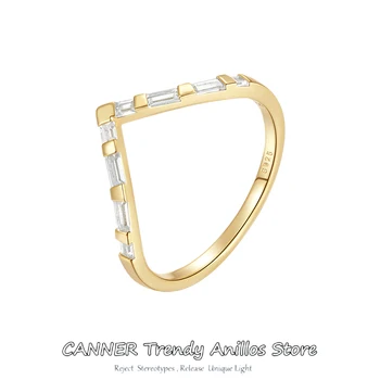 CANNER Simple 925 svarų sterlingų sidabriniai žiedai moterims Antialerginiai lygūs poros vestuviniai žiedai V formos cirkoniniai žiedai papuošalai