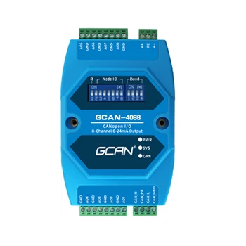 CANopen Remote IO 8 kanalų išvesties kanalo modulis GCAN-4068 atitinka ISO/DIS 11898 specifikacijas