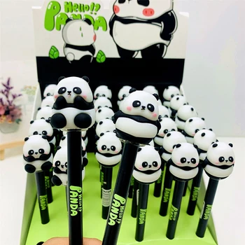 Cartoon Panda Black Ink Gel Pens Cute 0.5mm Needle Pen Cute Smooth Writing Tušinukas Kids Praise Gift School Office Supplies