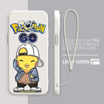 Cartoon Pokémon Pikachu, skirtas POCO M5S M4 M3 C55 C50 C40 C3 X5 X4 X3 X2 F5 F4 F3 Pro GT NFC skystos virvės silikoninis telefono dėklas