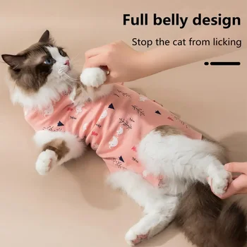 Cat Spay Recovery Suit Breathable Cartoon Print Cat Recovery Suit Elastic Neck Tvarstis Female Spay Surgery Onesie Cat Neutering