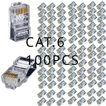 Cat6 RJ45 jungtis Cat.6-8P8C modulinis Ethernet kabelio galvutės kištukas paauksuotas gofravimo tinklo RJ45 jungtis (100 vnt.)