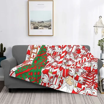 Christmas Santa Gnome Plaid Blanket Coral Fleece Plush Summer Multifunction Warm Throw Blanket for Home Bedroom Kilimėlis