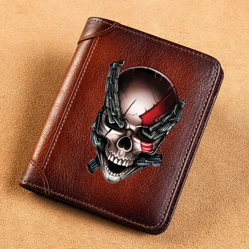 Cool Steampunk Shackles Skull Cover Genuine Leather Vyriškos piniginės Trumpas kortelių laikiklis Piniginė Trifold Vyriška piniginė